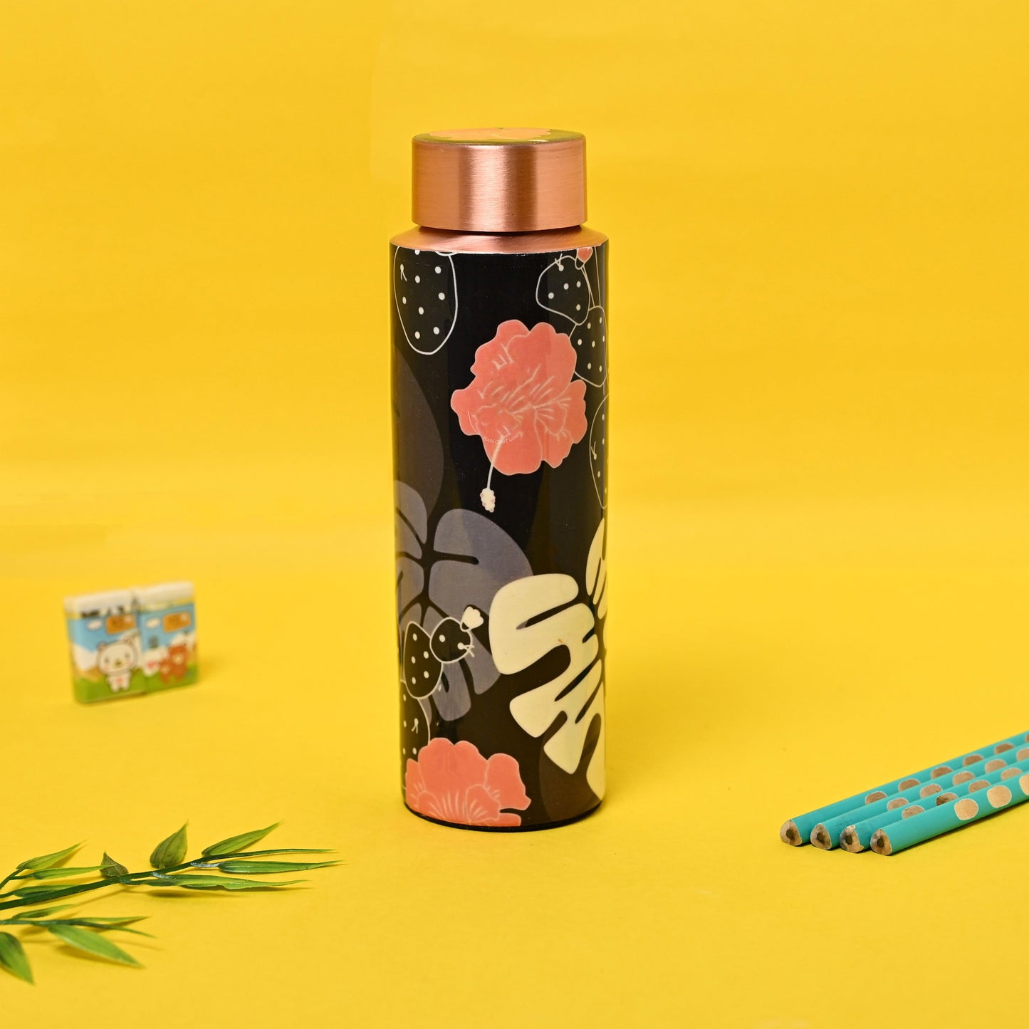 Sama Homes Copper Beautiful Flower Printed Bottle| 400 ML-1