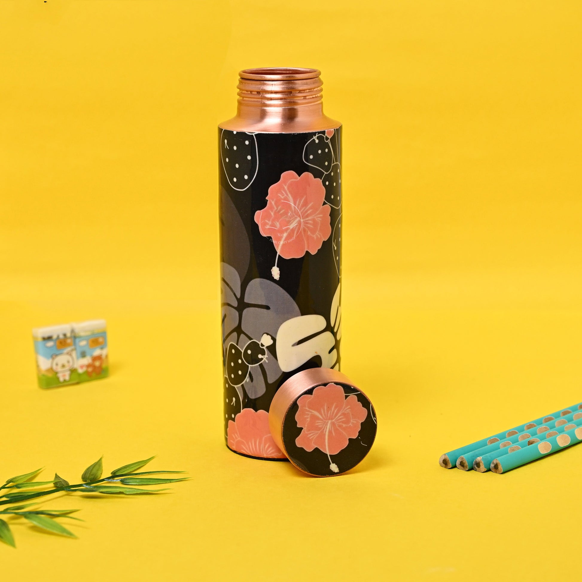 Sama Homes Copper Beautiful Flower Printed Bottle| 400 ML-0
