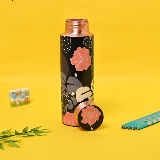 Sama Homes Copper Beautiful Flower Printed Bottle| 400 ML-0