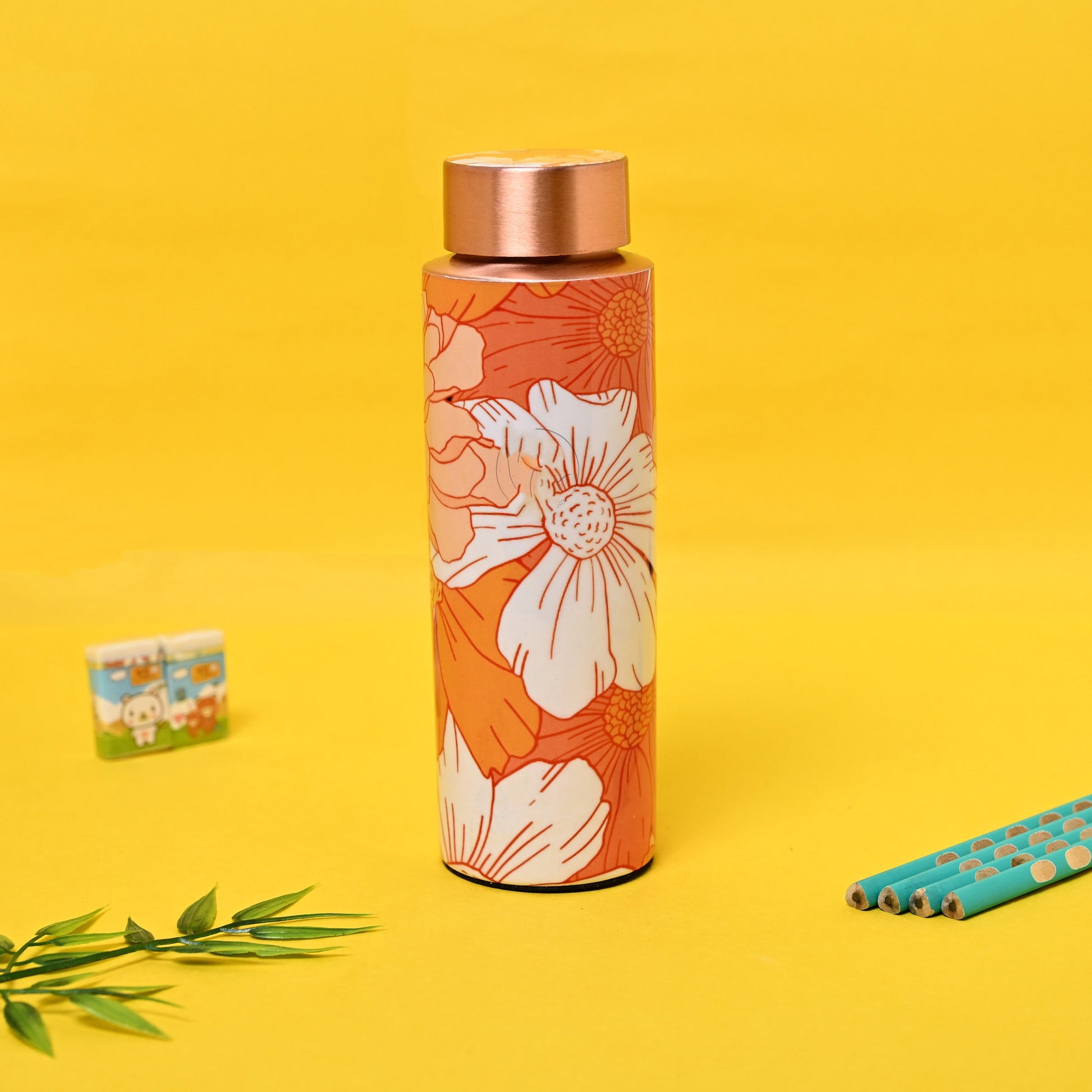 Sama Homes Copper Bottle Beautiful Flower Design Printed | 400 ML-1