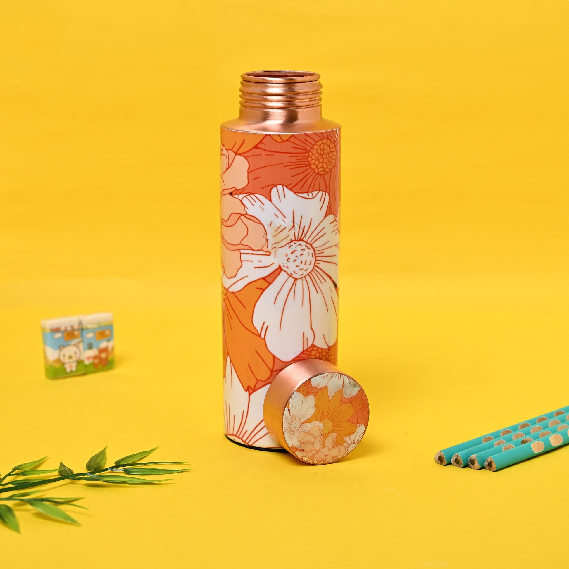 Sama Homes Copper Bottle Beautiful Flower Design Printed | 400 ML-0