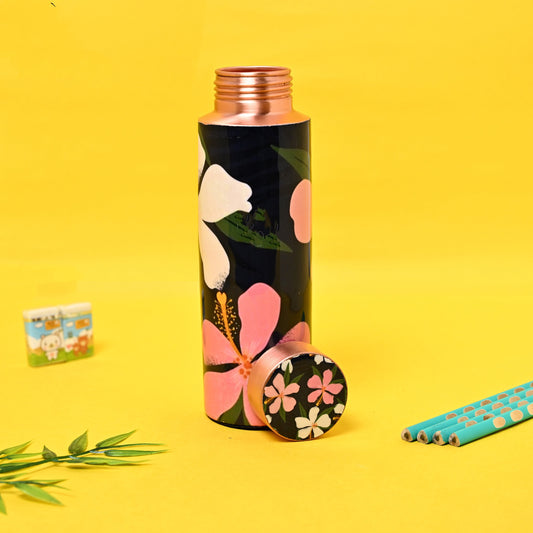 Sama Homes Copper Bottle Beautiful Flower Design Printed | 400 ML-0