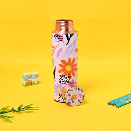 Sama Homes Copper Bottle Beautiful Flowers Printed | 400 ML-0
