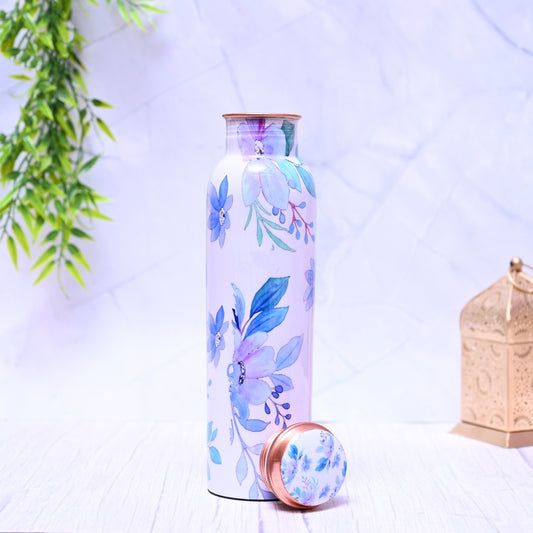 Pure Copper Blue Flower Printed Water Bottle with Leak Proof Capacity 1000 ML.-0