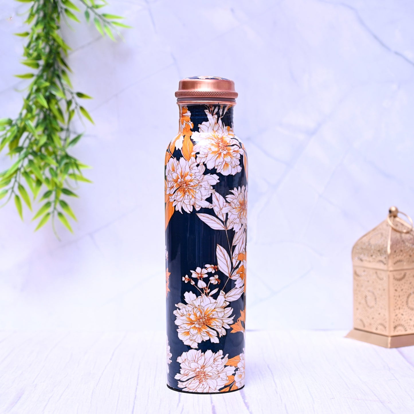 Pure Copper White Lily Water Bottle with Leak Proof Capacity 1000 ML.-1