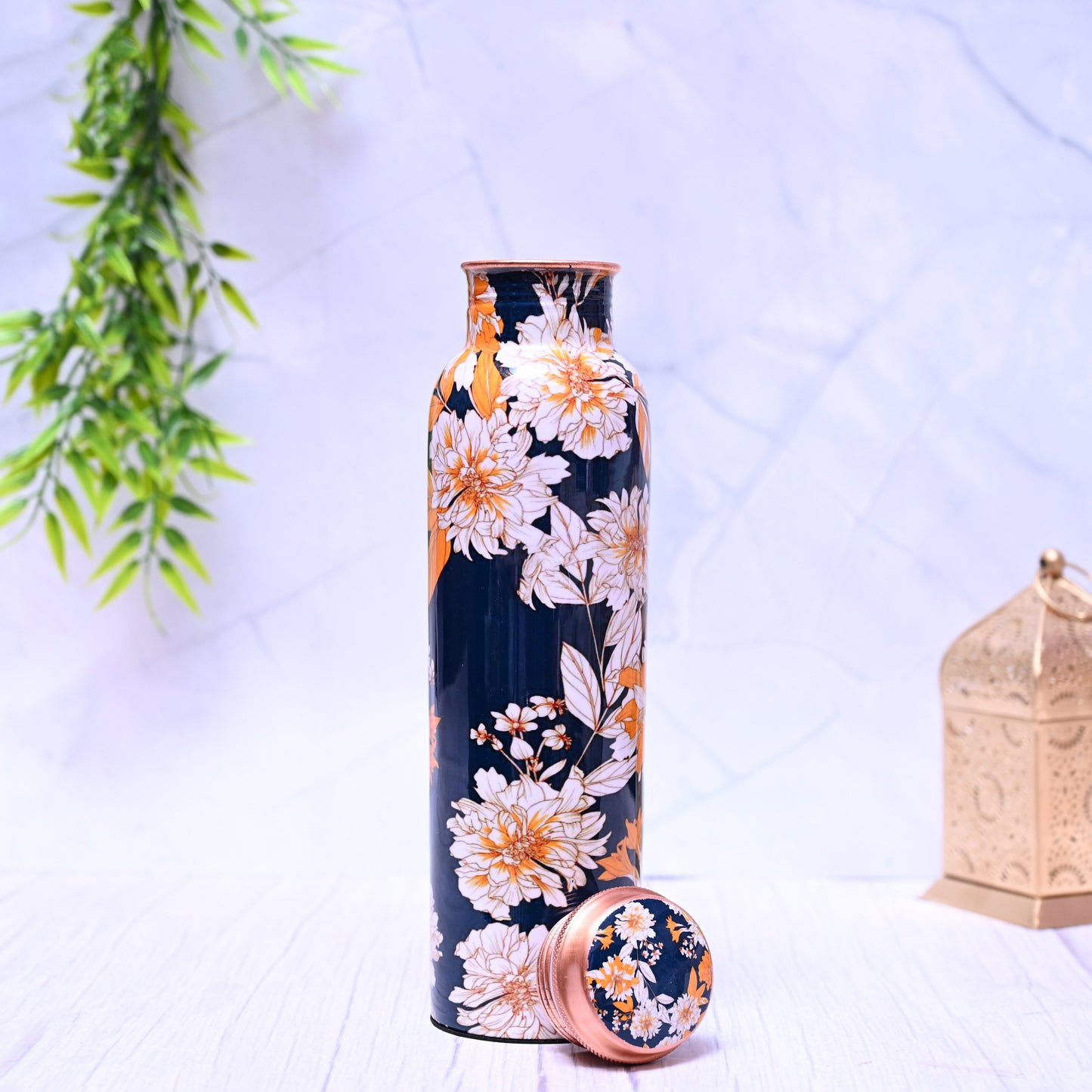 Pure Copper White Lily Water Bottle with Leak Proof Capacity 1000 ML.-0