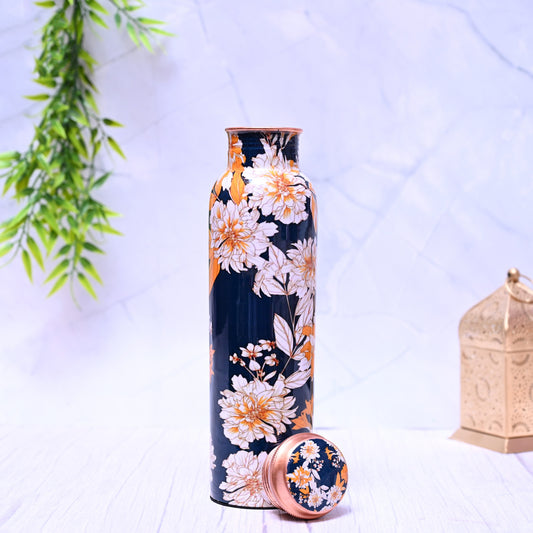 Pure Copper White Lily Water Bottle with Leak Proof Capacity 1000 ML.-0