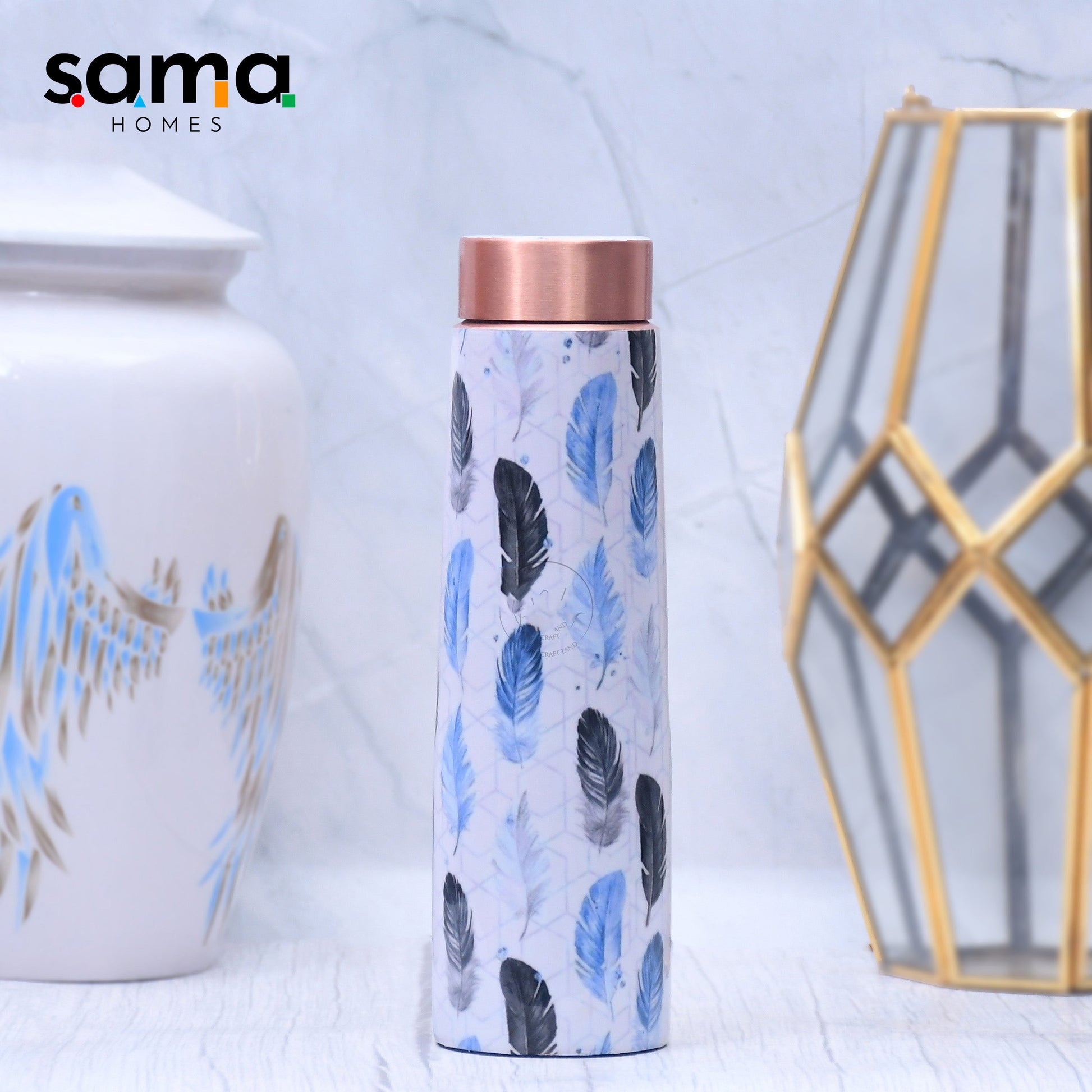 The Spring Leaves Printed Copper Bottle Enamel Leak Proof Capacity 1000 ML-1