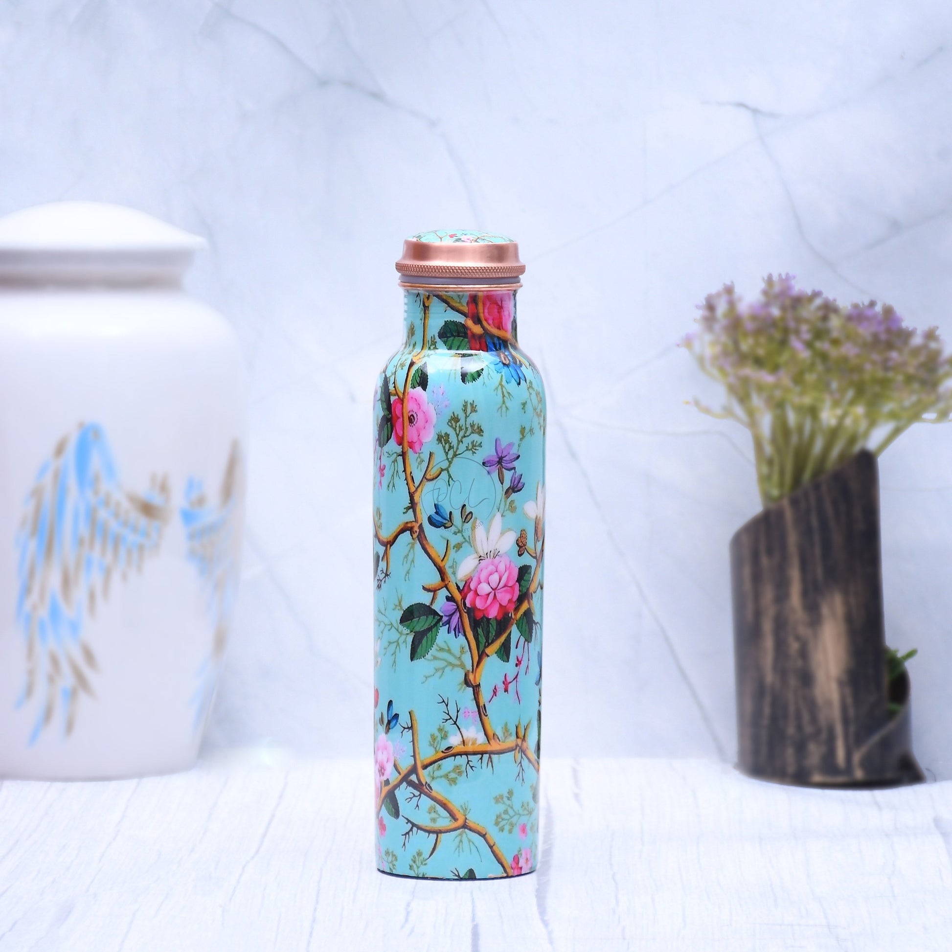 Exclusive Pink Rose Designed Pure Copper Bottle Leak Proof Capacity 1000 ML-2