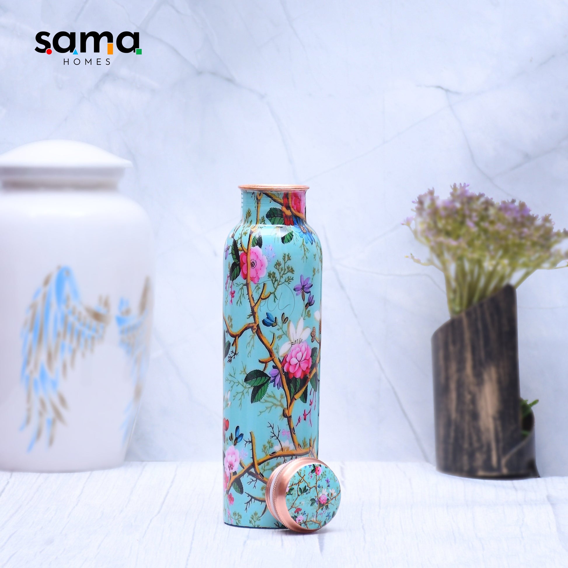 Exclusive Pink Rose Designed Pure Copper Bottle Leak Proof Capacity 1000 ML-1