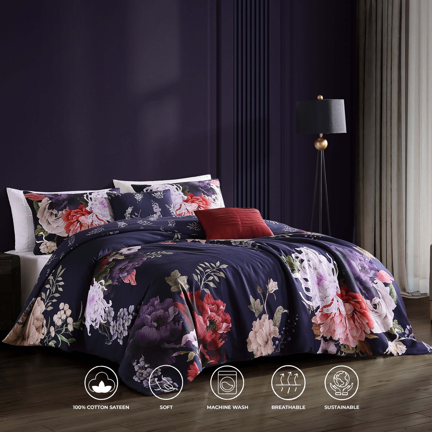 Bebejan Deep Purple Garden 5 Piece Reversible Comforter Set-1