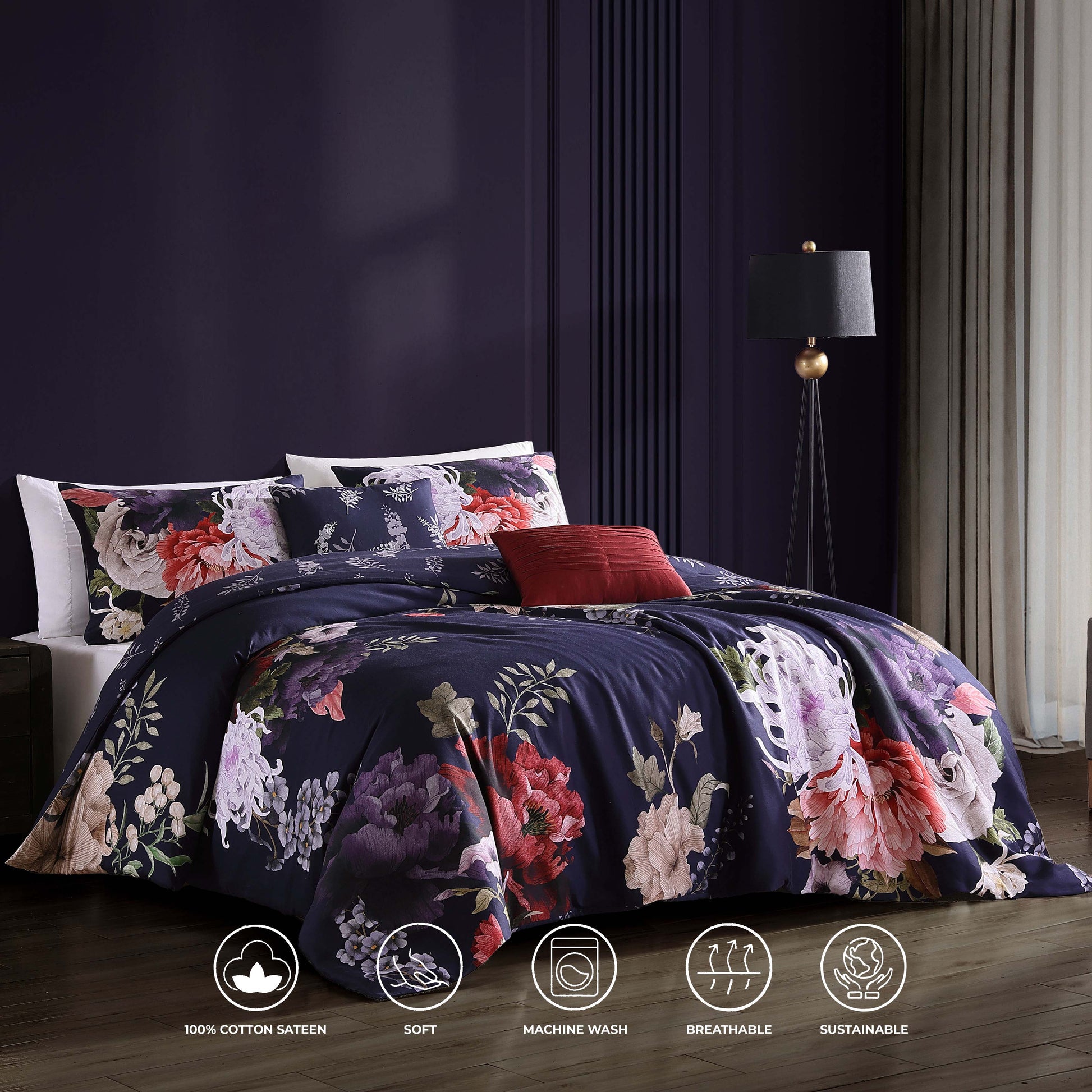 Bebejan Deep Purple Garden 5 Piece Reversible Comforter Set-1