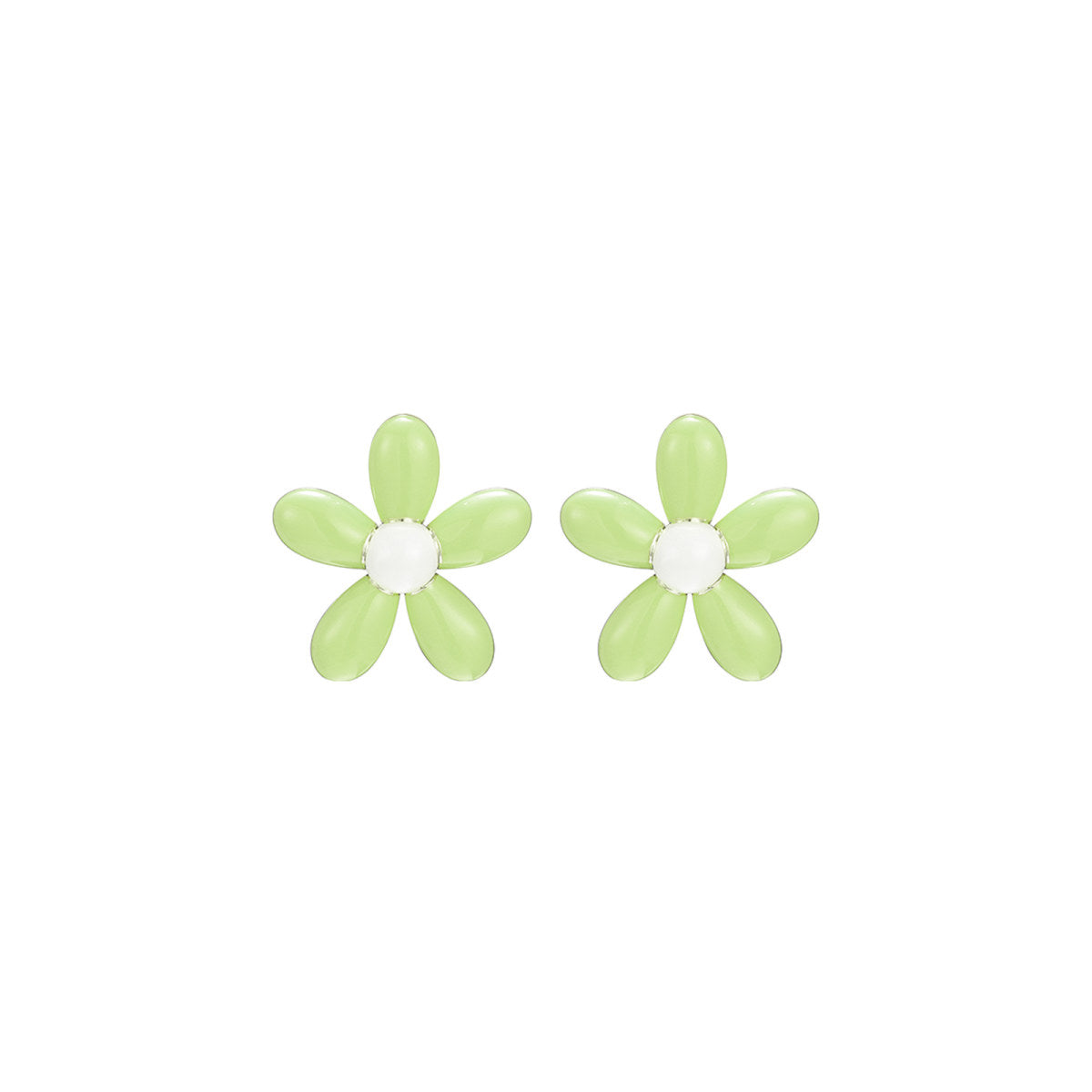 Tiny Delightful Flower Stud Green Earrings-0