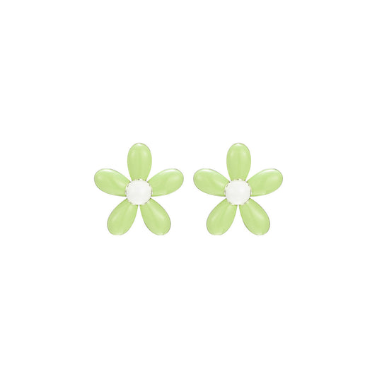 Tiny Delightful Flower Stud Green Earrings-0