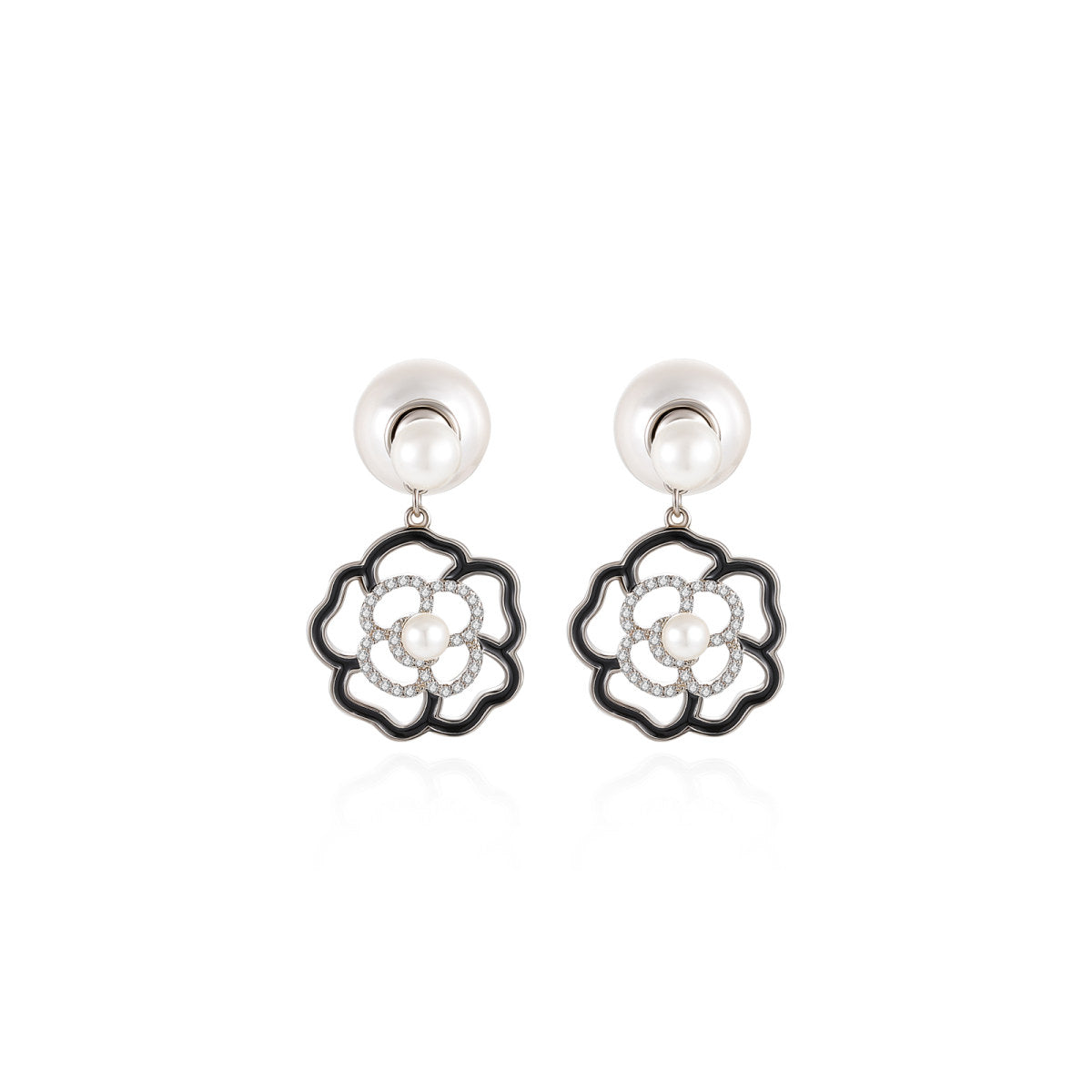 Lonely Rose Drop Black Earrings-0