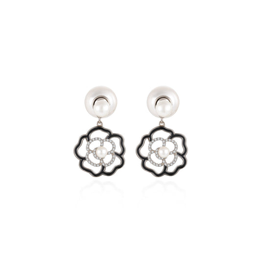 Lonely Rose Drop Black Earrings-0