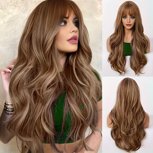 Elegant 26" Brown Wavy Wig-0