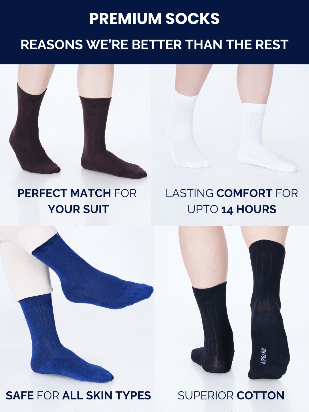 Men’s formal dress socks made from a soft cotton blend
