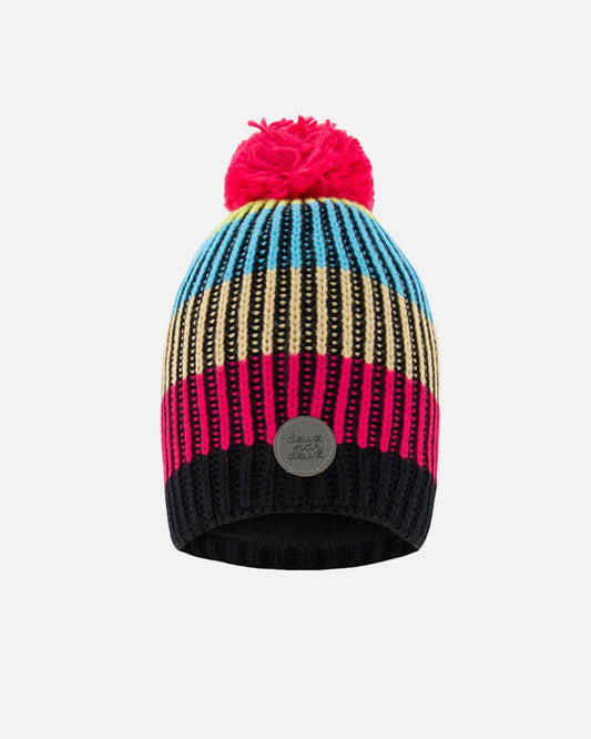 Knitted Winter Hat In Black & Multicolor-0