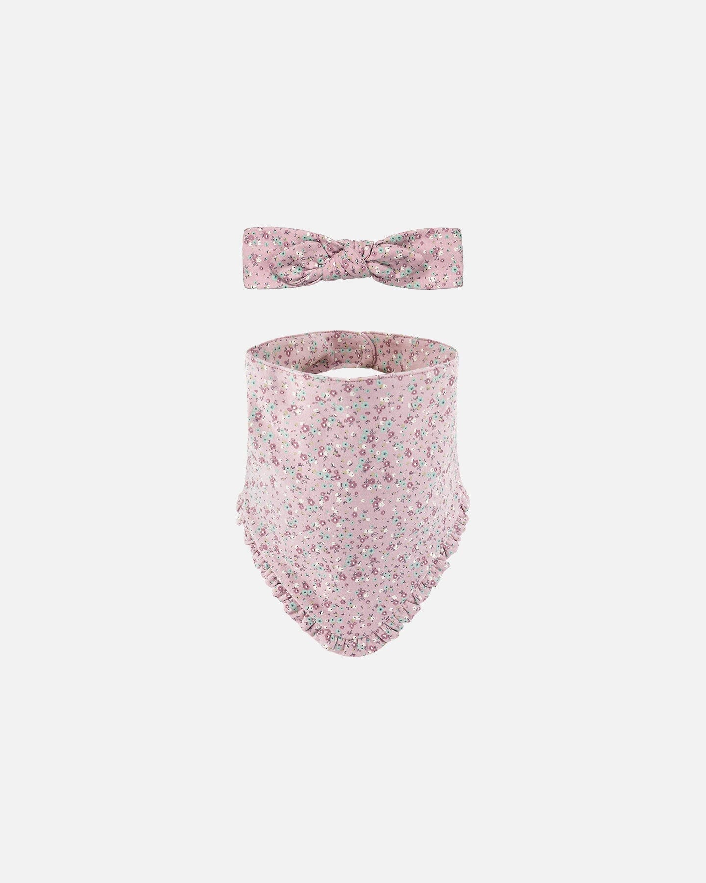 Organic Cotton Headband And Bib Set Mauve Little Flower Print-0