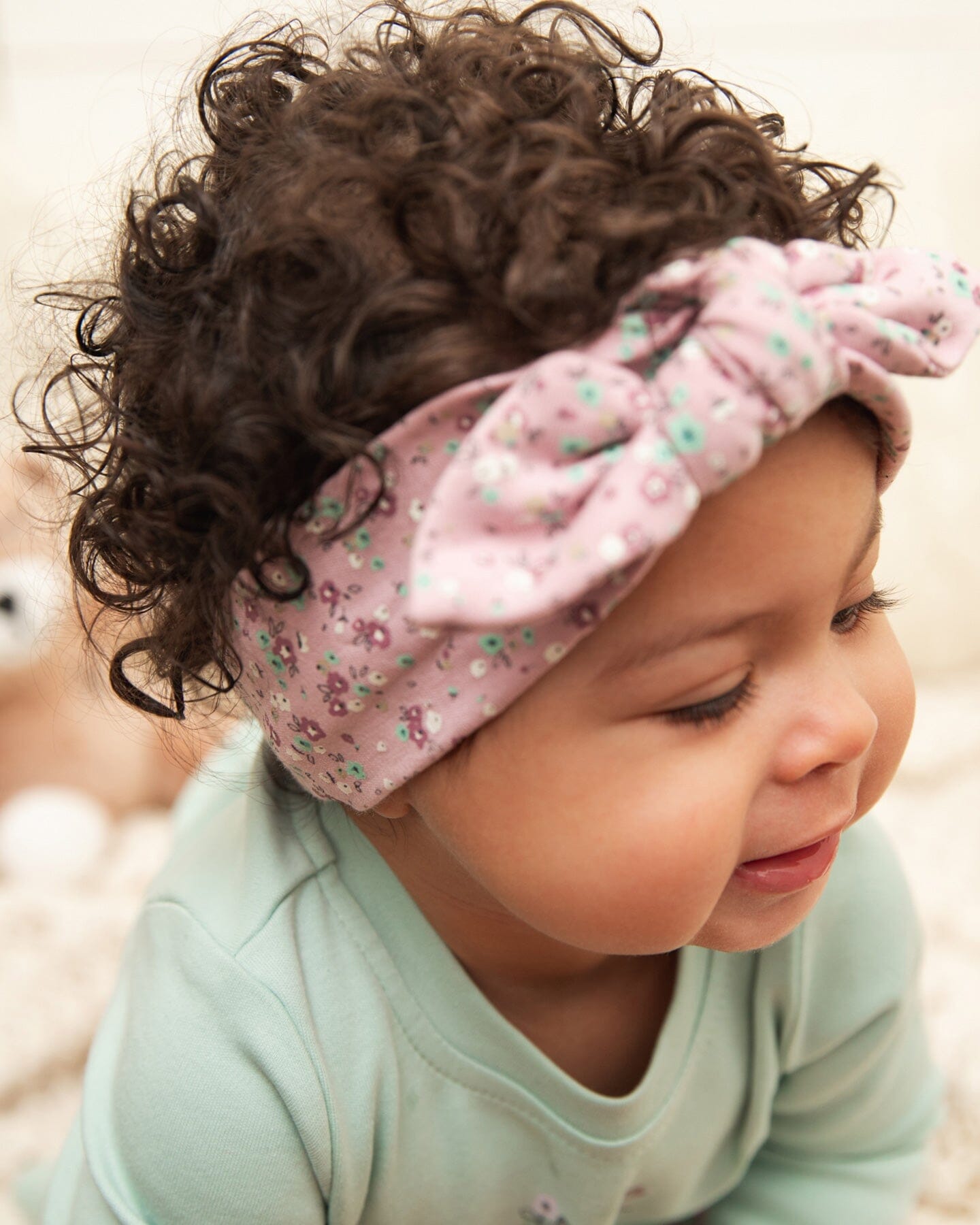 Organic Cotton Headband And Bib Set Mauve Little Flower Print-1