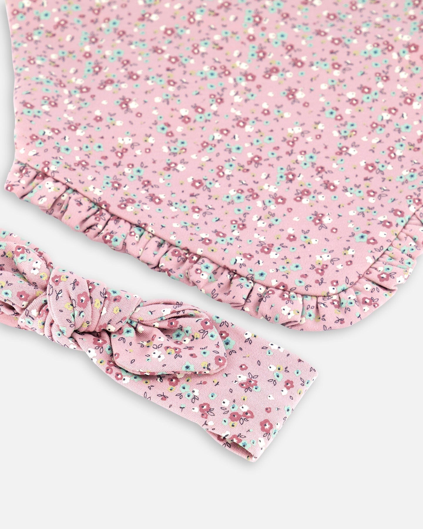 Organic Cotton Headband And Bib Set Mauve Little Flower Print-2