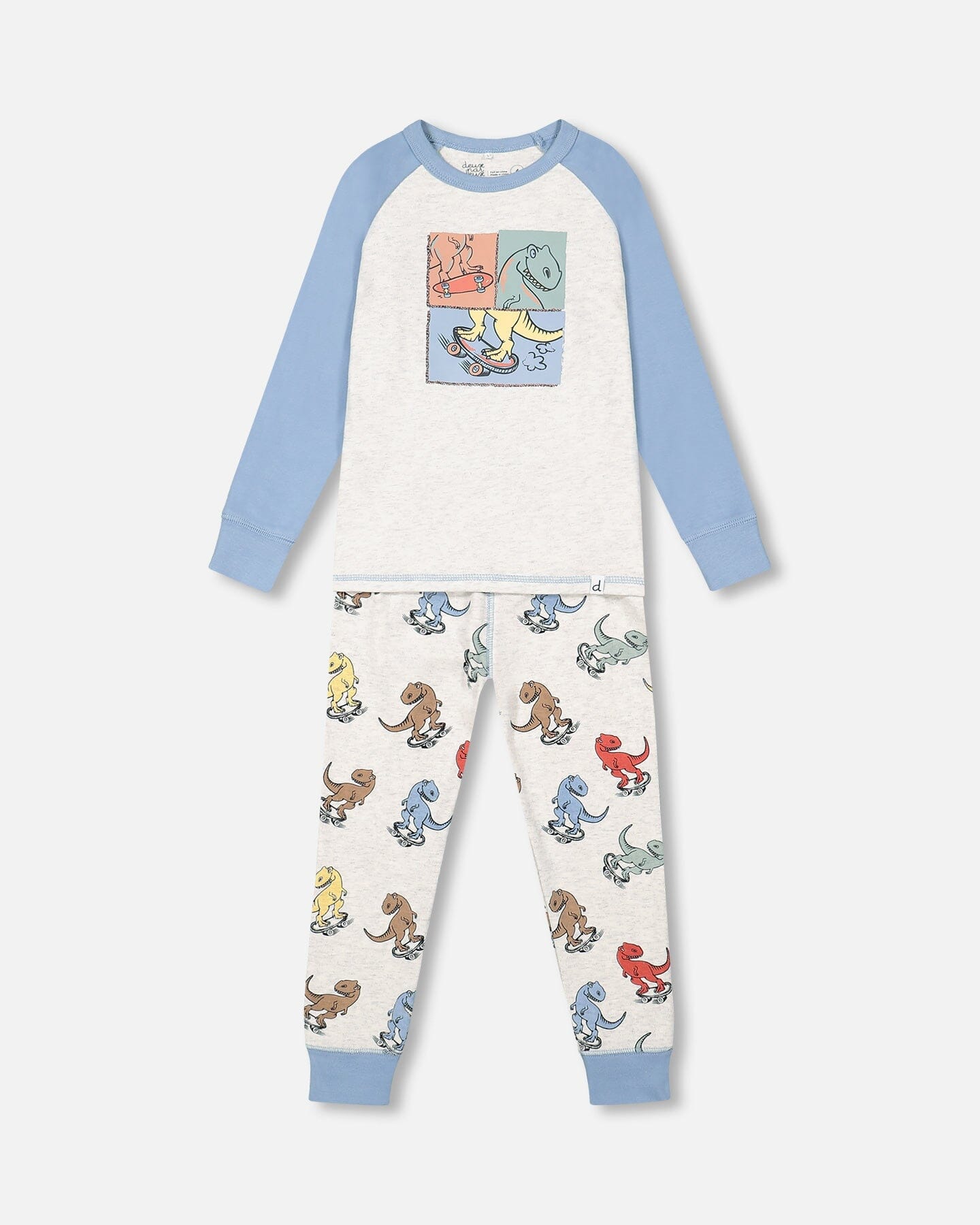 Organic Cotton Two Piece Pajama Set Oatmeal Mix Dinosaur Print-0