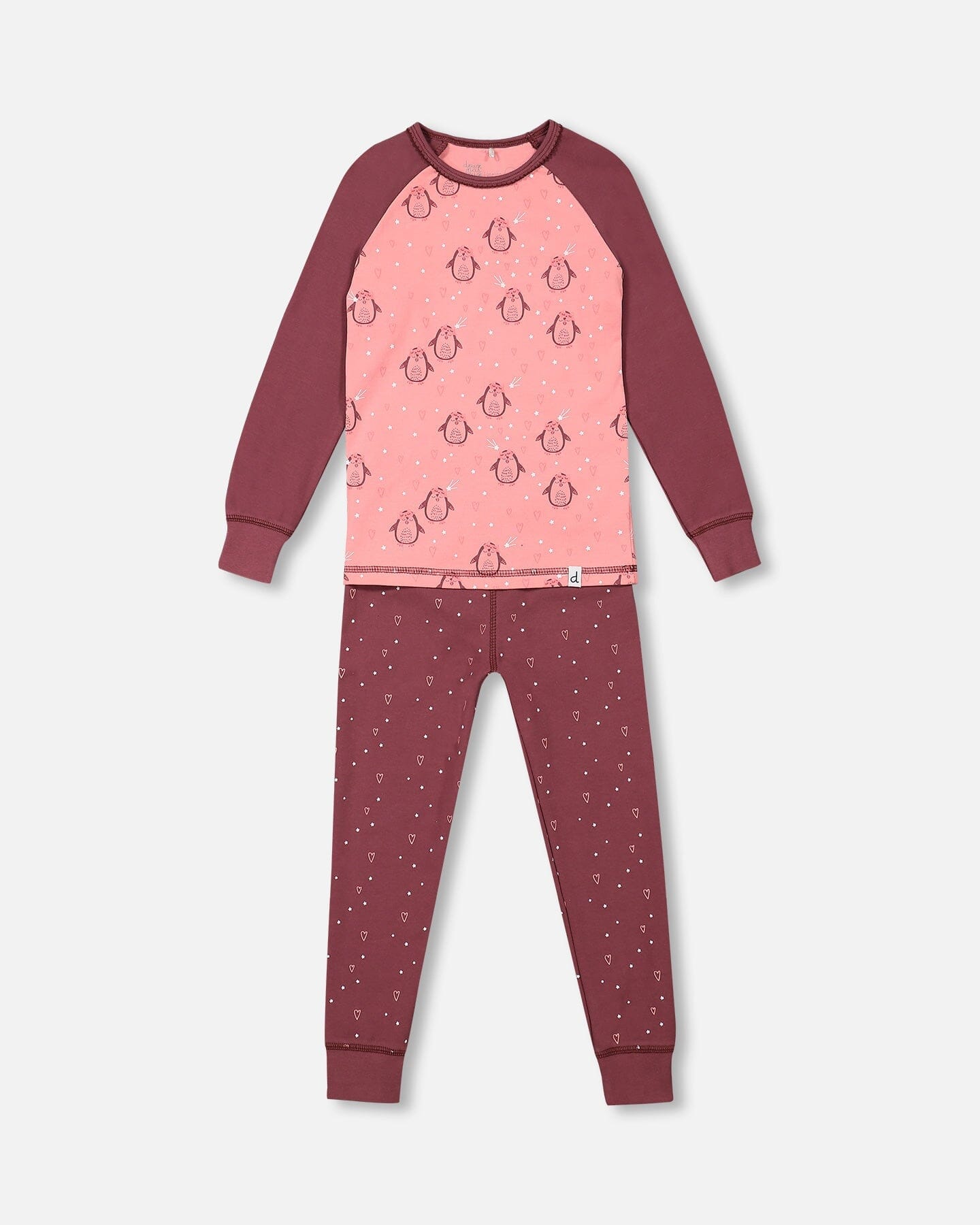 Organic Cotton Long Sleeve Two Piece Printed Penguins Pajama Set Pink-0