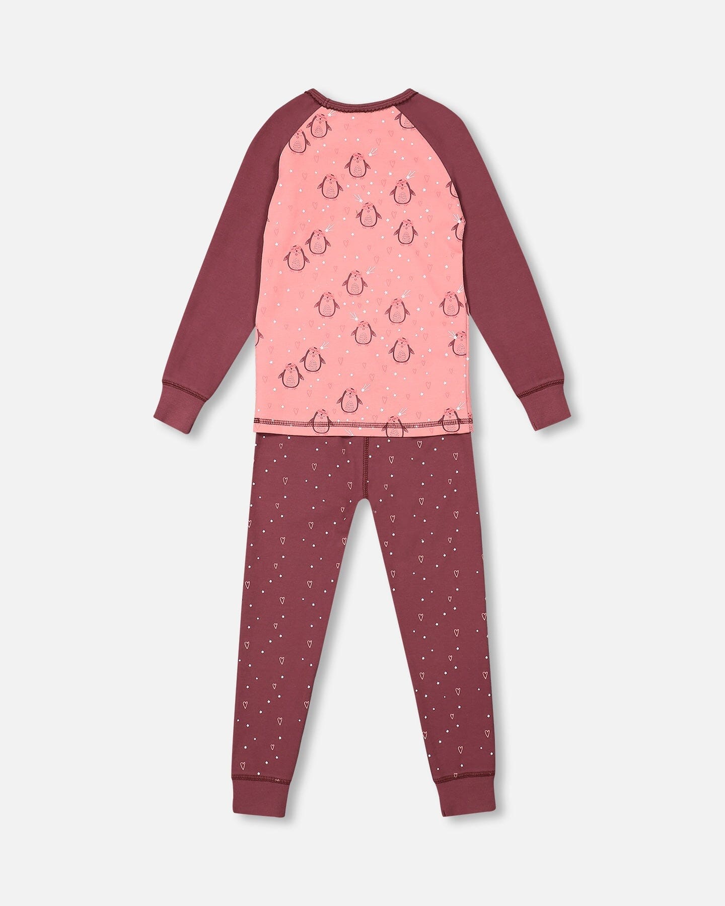 Organic Cotton Long Sleeve Two Piece Printed Penguins Pajama Set Pink-2