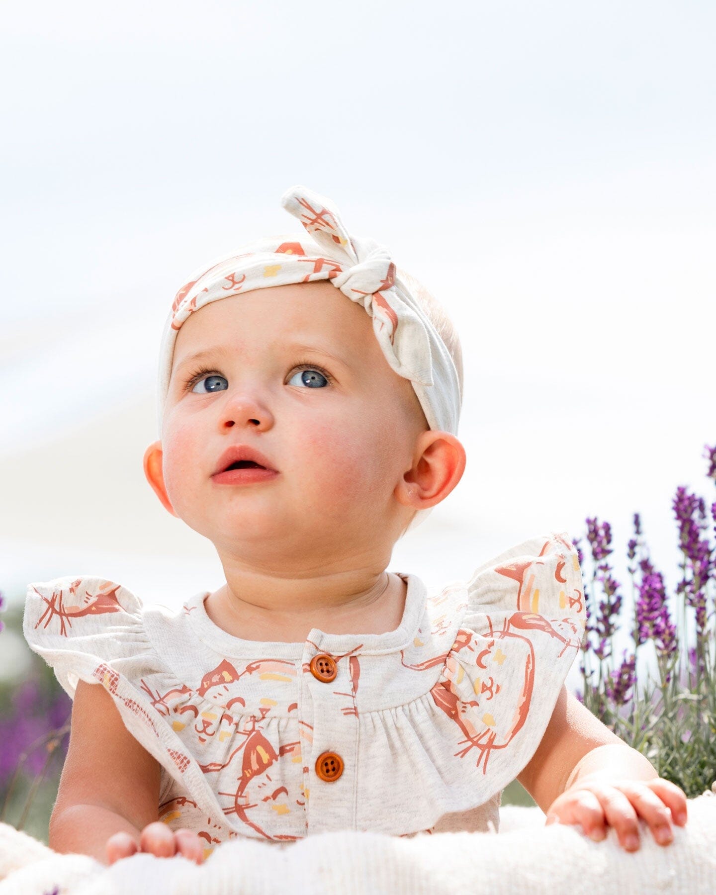 Organic Cotton Headband Heather Beige With Printed Cat-1