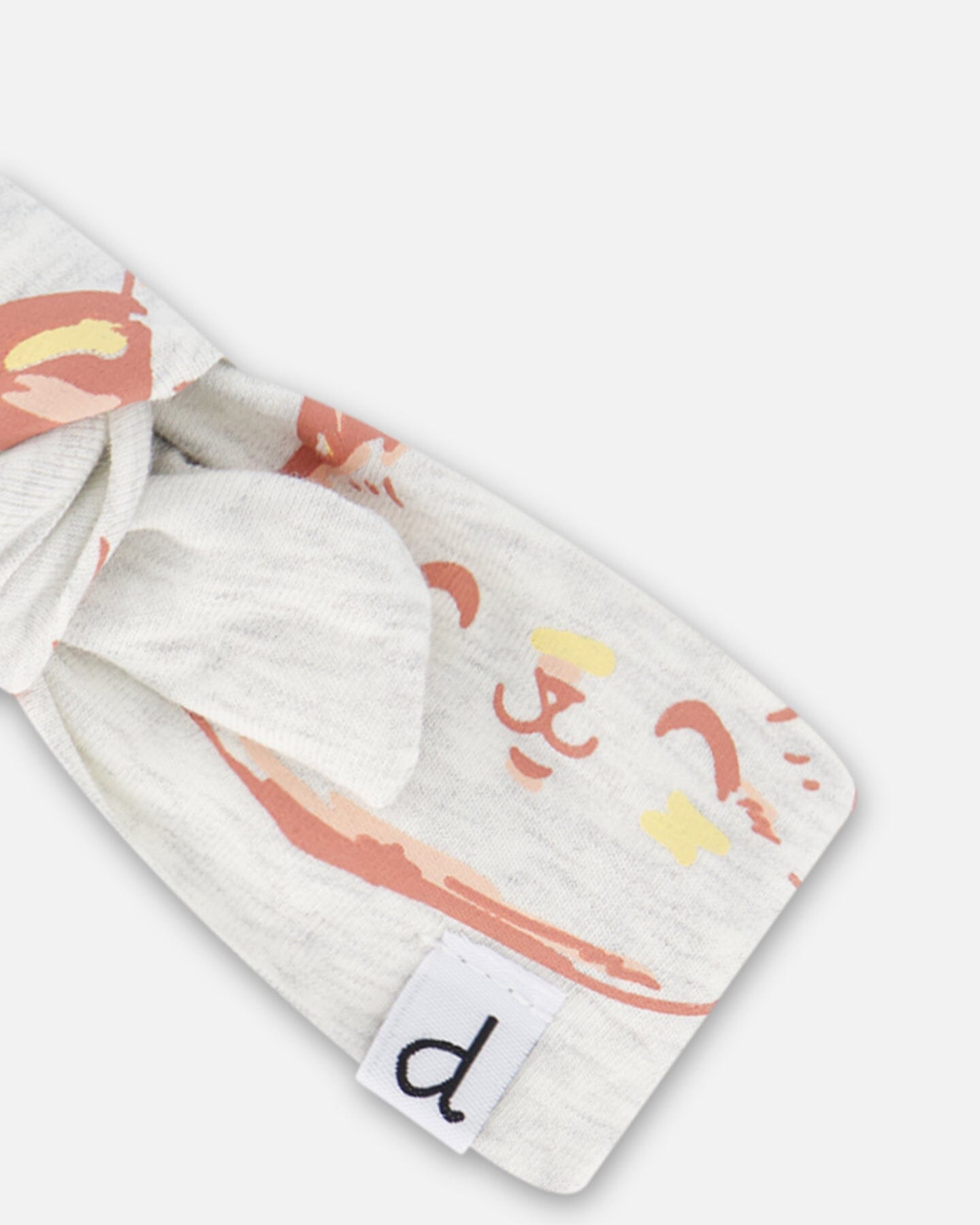 Organic Cotton Headband Heather Beige With Printed Cat-3
