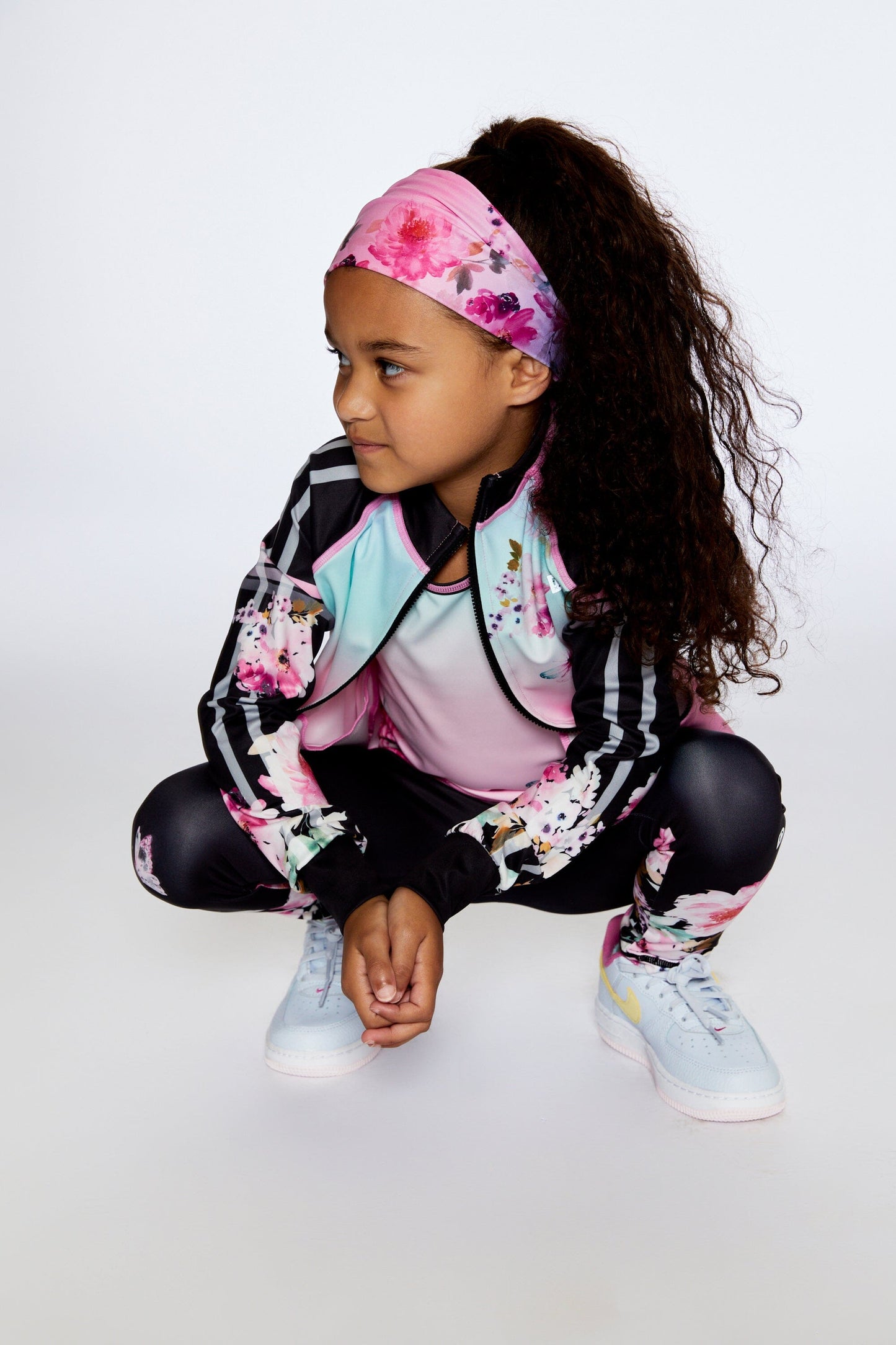 Athletic Headband Gradient Pink Printed Big Flowers-1