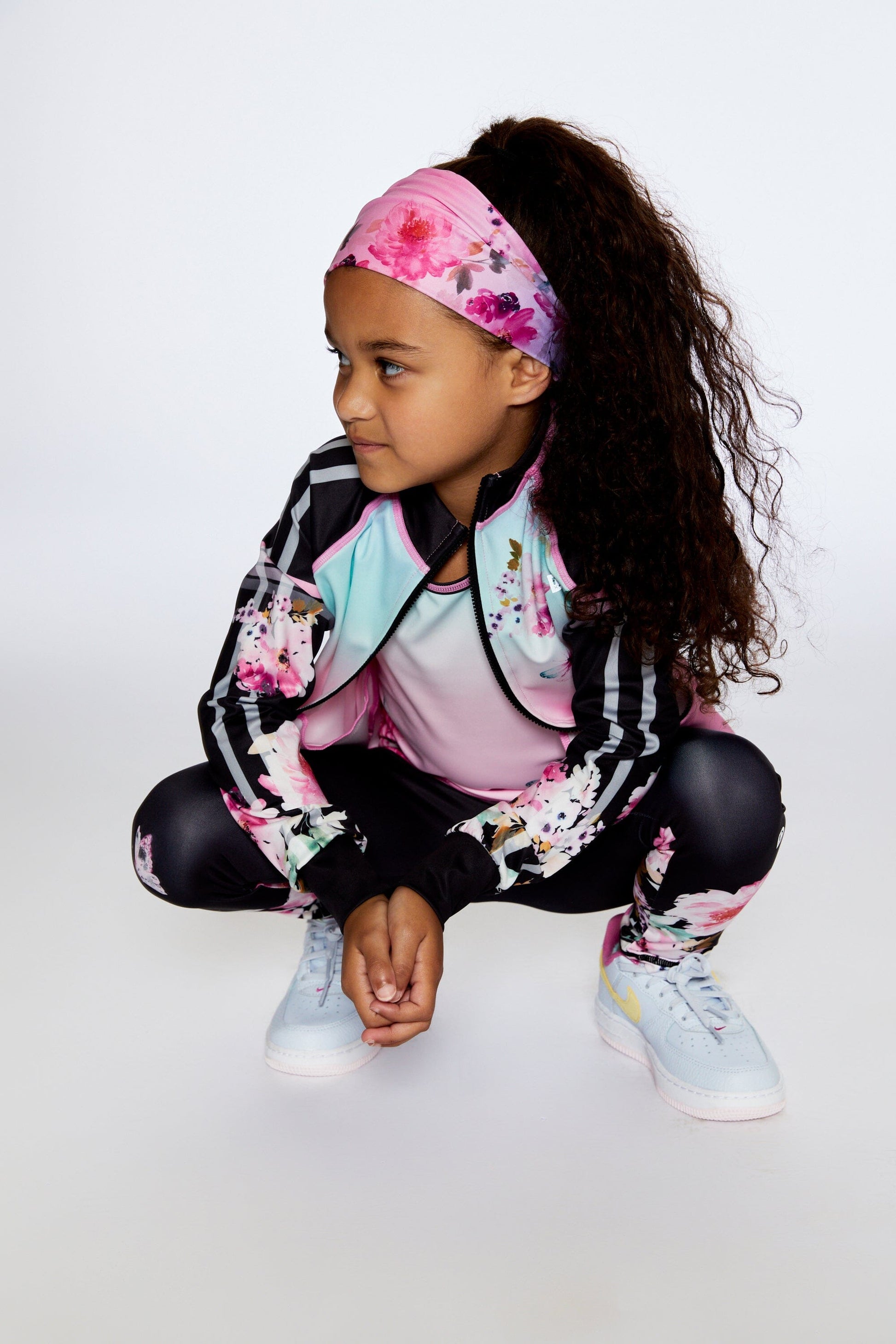 Athletic Headband Gradient Pink Printed Big Flowers-1