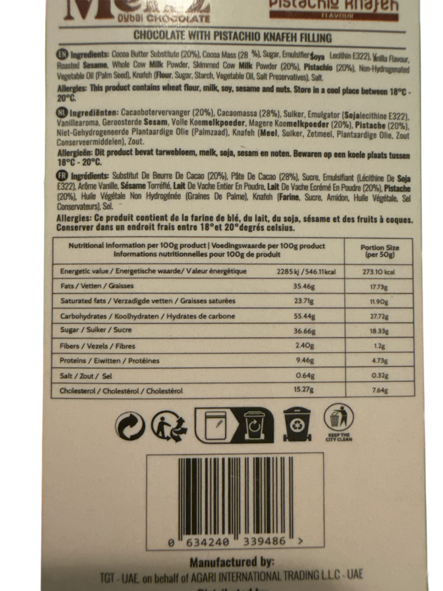 Meltz Dubai Chocolate Espresso Vanilla Knafeh Flavour 75G - Dubai Edition