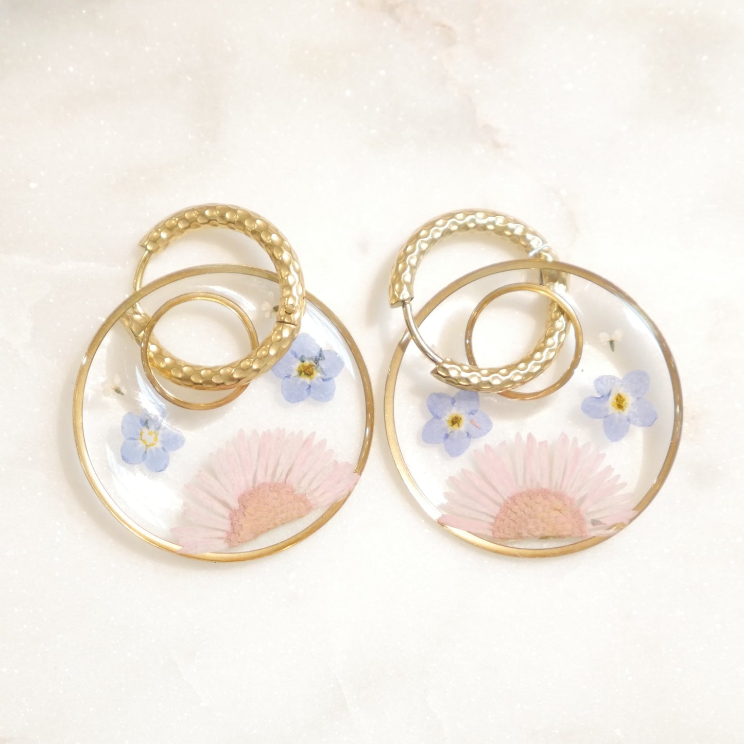 Boucles d'oreilles Thalia rose et bleu- rond  - (XL)