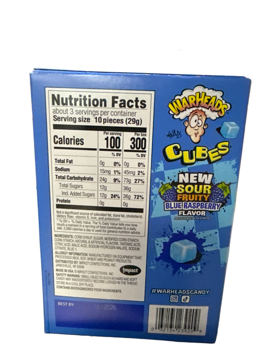 Warheads Sour Blue Raspberry Cubes 85G - U.S Edition