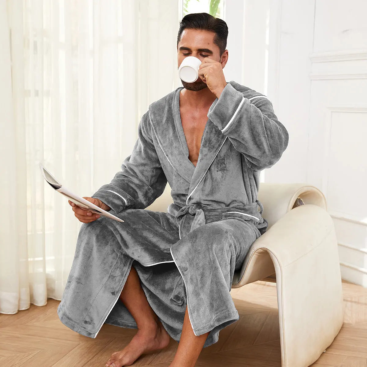 Fashion Men's Flannel Bathrobe Pajamas Women