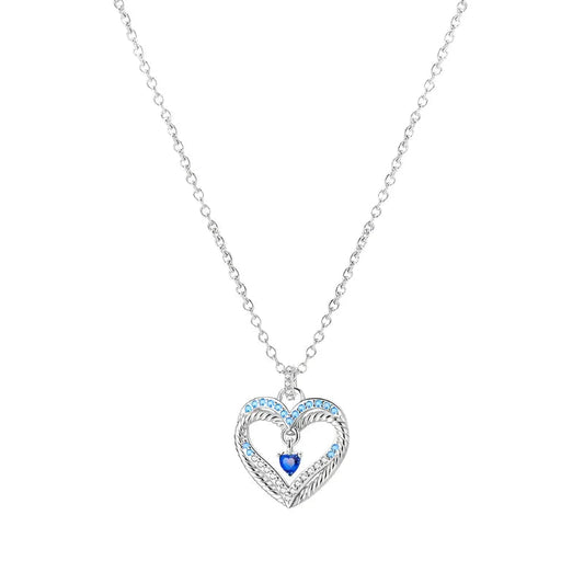 Filigree Heart Sterling Silver Necklace With Blue Gemstones