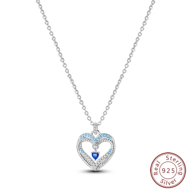 Filigree Heart Sterling Silver Necklace With Blue Gemstones