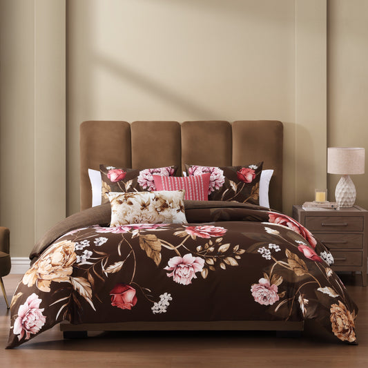Bebejan Floral Garden on Mocha 5 Piece Reversible Comforter Set-0