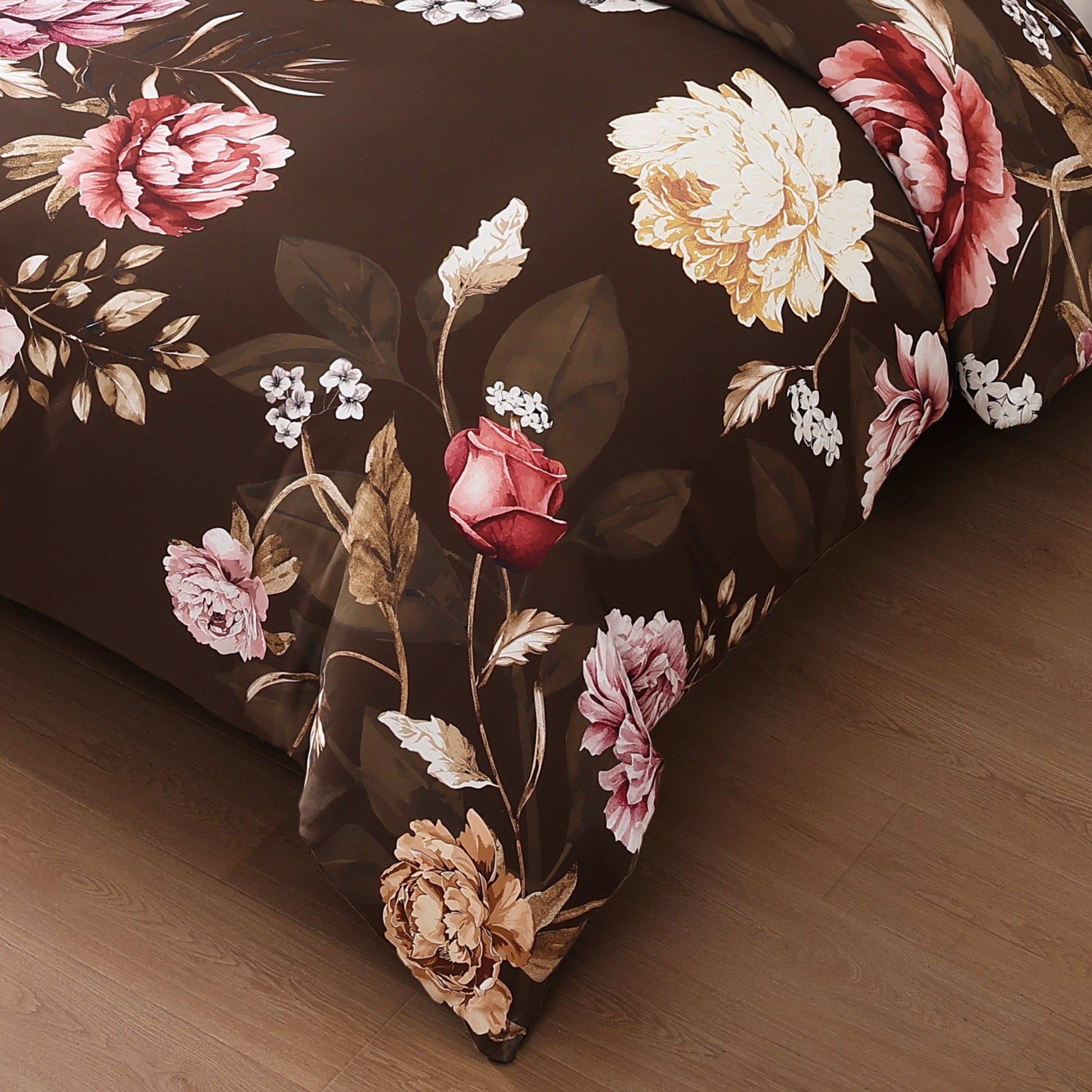 Bebejan Floral Garden on Mocha 5 Piece Reversible Comforter Set-3