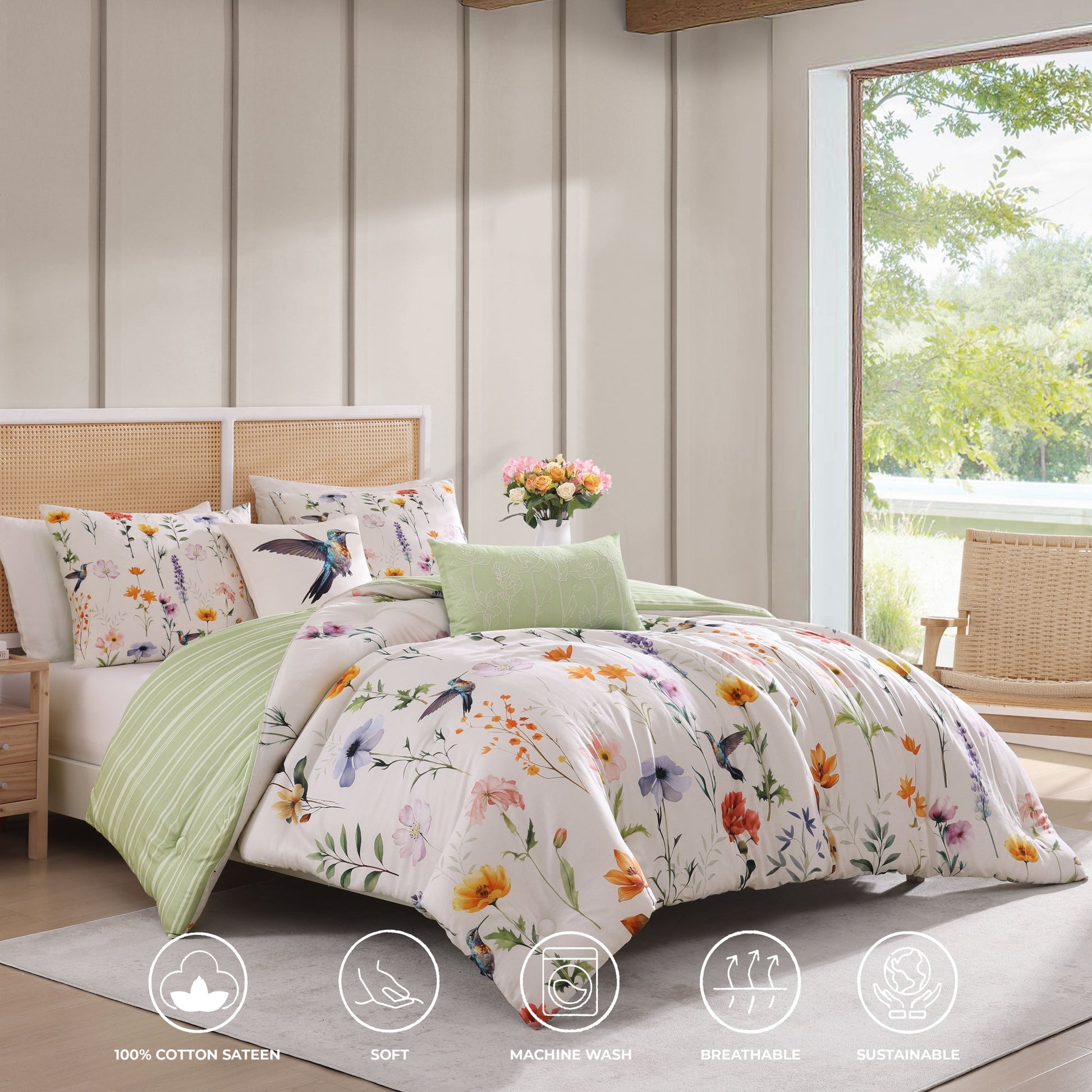 Bebejan Fresh Cut Flowers 5 Piece Reversible Comforter Set-2