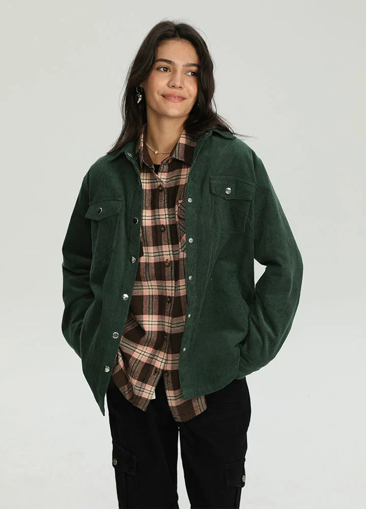 Women's Boyfriend Fit Flannel-Lined Long-Sleeve Corduroy Shirt Jacket-6