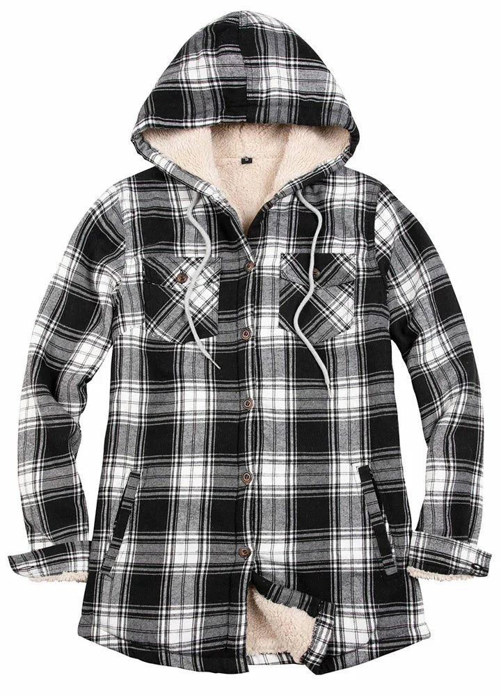 Women's Matching Family Black White Flannel Jacket with Hood-0