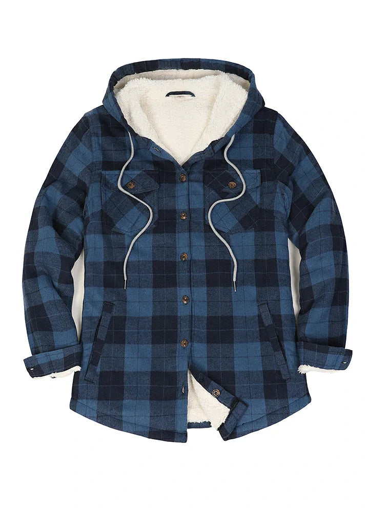 Women's Sherpa Lined Flannel Jacket with Hood, Button Up Plaid-8