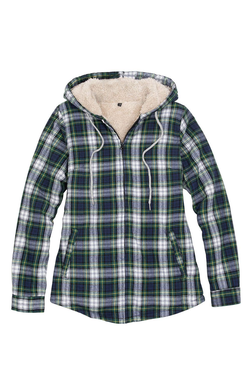 Women's Matching Family Zip Up Green Plaid Flannel Hoodie-5