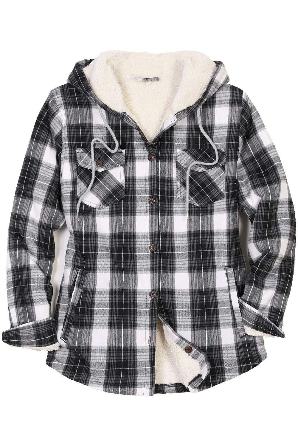 Women's Sherpa Lined Flannel Jacket with Hood, Button Up Plaid-17