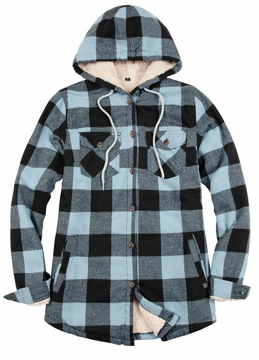 Women's Sherpa Lined Flannel Jacket with Hood, Button Up Plaid-10