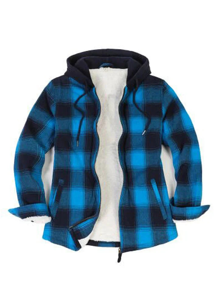 Women's Sherpa-Lined Full Zip Up Flannel Jacket with Fleece Hood-10