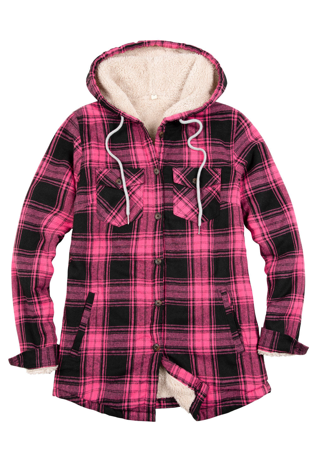 Women's Sherpa Lined Flannel Jacket with Hood, Button Up Plaid-16